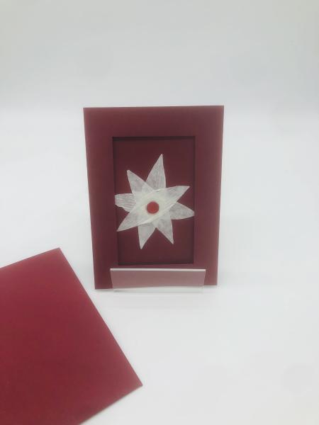 Weihnachtskarte mit finnischem Papiergarn - Glitzerstern weiß und rot