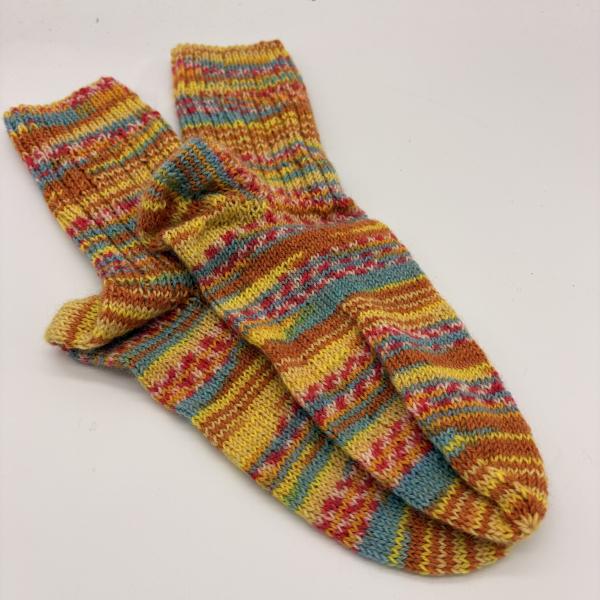 handgestrickte Socken Gr. 40/41 gelb-bunt
